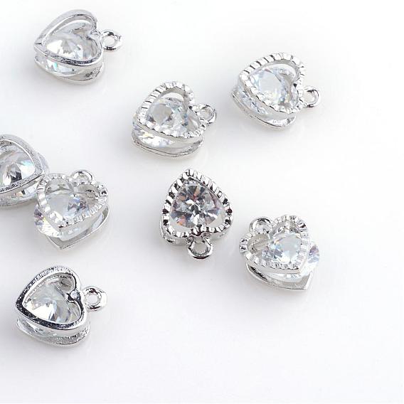 Heart Alloy Charms, with Cubic Zirconia