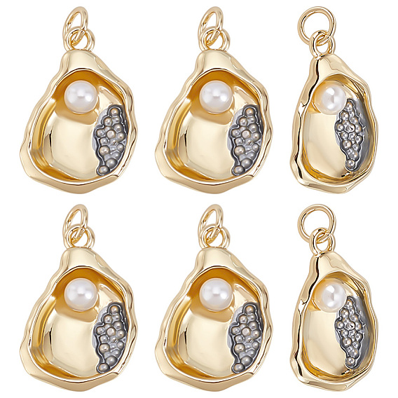 6Pendentifs en laiton et ABS imitation perle (pièces), breloques en forme de coquillage avec anneaux de jonction, sans plomb et sans cadmium, crémaillère plaquage