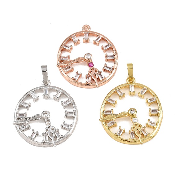 Латунные микро проложить кубического циркония подвески, плоская круглая форма с подвесками в виде часов, долговечный, стойки покрытие, без свинца и без кадмия