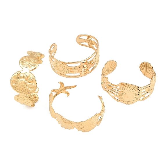 Summer Beach 304 Stainless Steel Open Cuff Bangles for Women, Golden