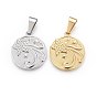 304 Stainless Steel Pendants, Flat Round with Star