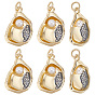 6Pendentifs en laiton et ABS imitation perle (pièces), breloques en forme de coquillage avec anneaux de jonction, sans plomb et sans cadmium, crémaillère plaquage