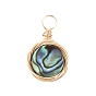 Natural Abalone Shell/Paua Shell Pendants, with Copper Wire, Flat Round
