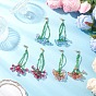 3 Pairs Brass Glass Dangle Stud Earrings, Flower, with 304 Stainless Steel