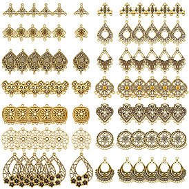 84 Stück 14 Stile tibetischer Stil Zinklegierung Hohl-Kronleuchter-Komponentenglieder, Blumenraute Dreieck, Antik Golden