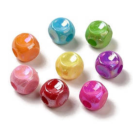 Plating Opaque Acrylic  Beads, AB Color, Cube