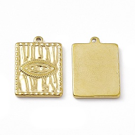 Vacuum Plating 201 Stainless Steel Pendants, Rectangle with Eyes Charm