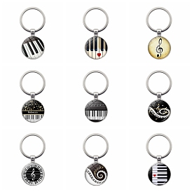 Glass Musical Note & Instrument Key Ring, Alloy Pendant Keychain