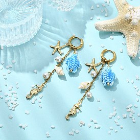 Seahouse 316 хирургическая нержавеющая сталь и морская звезда 304 серьги-кольца из нержавеющей стали и черепахового фарфора для женщин, с 202 кольцом из нержавеющей стали и 316 булавкой из хирургической нержавеющей стали