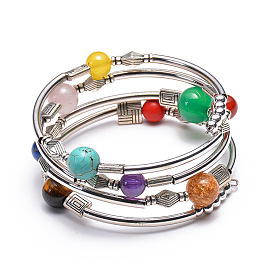 Multilayered Natural Turquoise and Agate Beaded Bracelet with Colorful Stones
