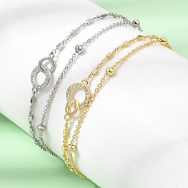 Brass Ring Link 2-Strand Bracelets, Rack Plating, Long-Lasting Plated, Cadmium Free & Lead Free