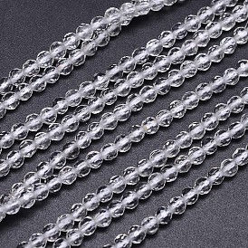 Faceted Round Natural Quartz Crystal Bead Strands