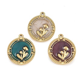 304 подвески из нержавеющей стали, с эмалью, плоская круглая форма с грибовидными подвесками, золотые