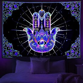 UV Reactive Blacklight Polyester Hamsa Hand/Hand of Miriam Pattern Wall Hanging Tapestry, for Bedroom Living Room Decoration, Rectangle