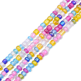 Transparent Glass Beads Strands, Rainbow Plated, Flat Round
