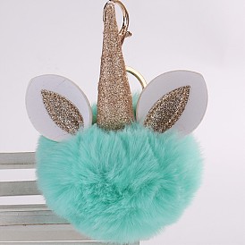 Sparkling Unicorn Keychain with Faux Fur and Horn Accents