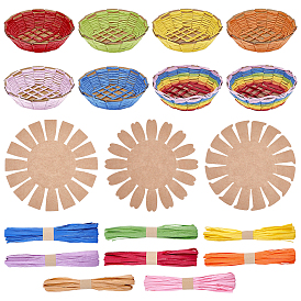 15Pcs Flower Knitting Basket Paper Cards, with 8 Bundles 8 Colors Paper Ribbon