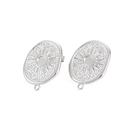 304 Stainless Steel Stud Earring Findings, Earring Setting for Enamel, with Ear Nuts and Loop, Oval with Sun