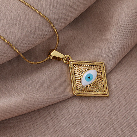 Французский винтаж 304 Ожерелья с подвеской в виде ромба из нержавеющей стали с белой эмалью от сглаза