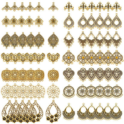 84 Stück 14 Stile tibetischer Stil Zinklegierung Hohl-Kronleuchter-Komponentenglieder, Blumenraute Dreieck, Antik Golden