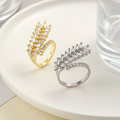 Регулируемые манжеты-кольца из латуни с микропаве из кубического циркония для женщин, колосья пшеницы