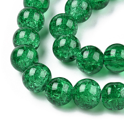 Spray Painted Crackle Glass Beads Strands, Round
