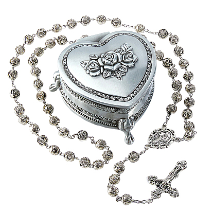 1Крест Девы Марии из пластикового сплава и четок, с 1коробками для хранения ювелирных изделий из сплава в форме сердца из поликарбоната