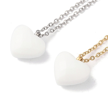 Ion Plating(IP) 304 Stainless Steel Cable Chain White Heart Glass Pendant Necklaces
