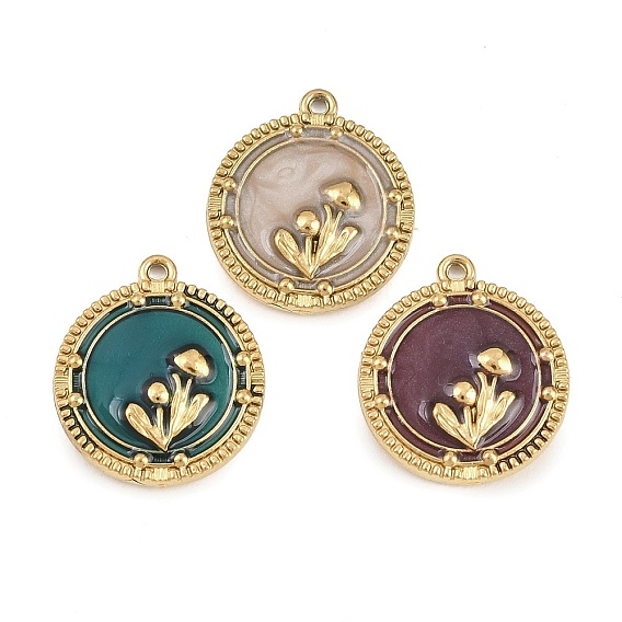 304 подвески из нержавеющей стали, с эмалью, плоская круглая форма с грибовидными подвесками, золотые