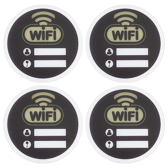 4шт. самоклеящиеся акриловые таблички с паролем Wi-Fi и названием сети для общего пользования, плоско-круглые