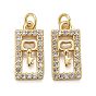 Brass Micro Pave Clear Cubic Zirconia Pendants, Long-Lasting Plated, Rectangle with Key