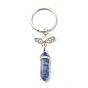 Bullet Natural Mixed Gemstone and Alloy Heart with Wing Keychains, with Iron Split Key Rings