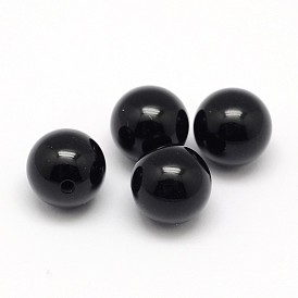 Natural Black Onyx Beads, Half Drilled, Round, Dyed & Heated