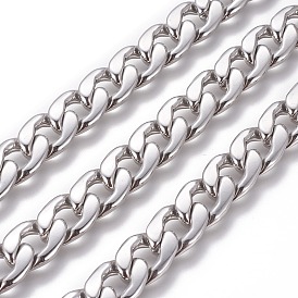 304 Stainless Steel Cuban Link Chains, Chunky Curb Chains, with Spool, Unwelded