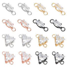 Nbeads 16Pcs 2 Style Brass Clear Cubic Zirconia Links, Triangle & Horse Eye