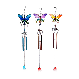 Aluminum Tube Wind Chimes, Glass & Iron Art Pendant Decorations, Butterfly