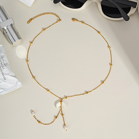 Nutural White Shell Moon Pendant 304 Stainless Steel Chain Necklaces with Natural Freshwater Pearl Tassel