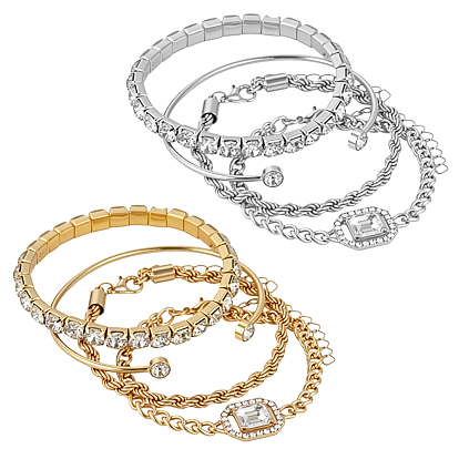 8шт. 2 браслеты и наборы из сплава разных цветов, комплект украшений из стекла и стразов для женщин