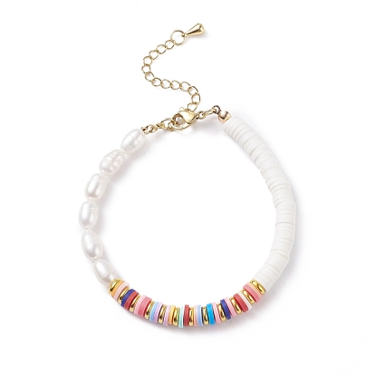 Natural Pearl & Polymer Clay Beaded Bracelet, Preppy Bracelet for Women