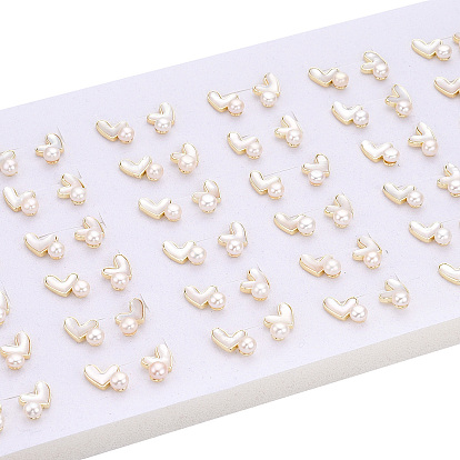 Natural White Shell Heart & Pearl Stud Earrings, Brass Earring with 925 Sterling Silver Pins