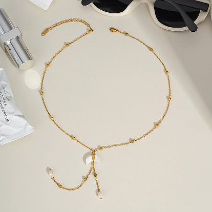 Nutural White Shell Moon Pendant 304 Stainless Steel Chain Necklaces with Natural Freshwater Pearl Tassel