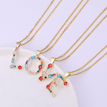 Ожерелья с подвесками-инициалами из латуни и разноцветными кубическими цирконами для женщин, золотые
