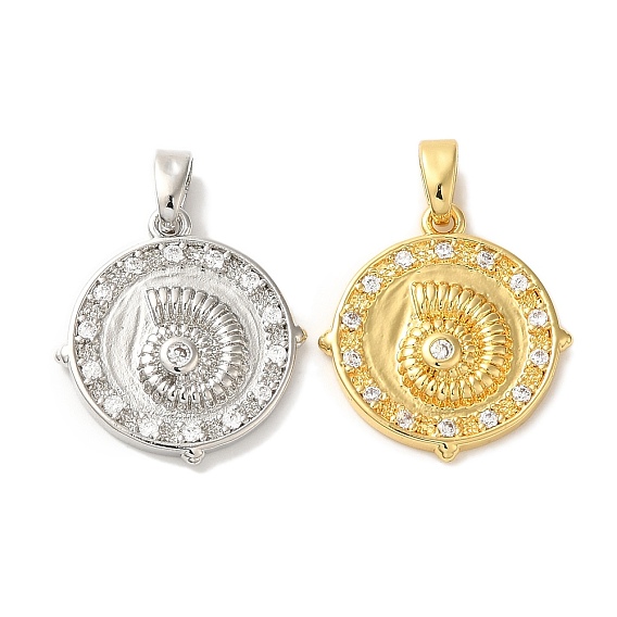 Подвеска из латуни с микропаве из кубического циркония, долговечный, без кадмия и без свинца, плоский круглый с раковиной