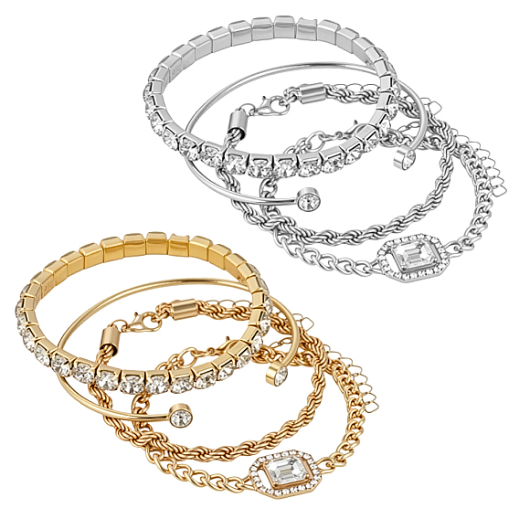 8шт. 2 браслеты и наборы из сплава разных цветов, комплект украшений из стекла и стразов для женщин