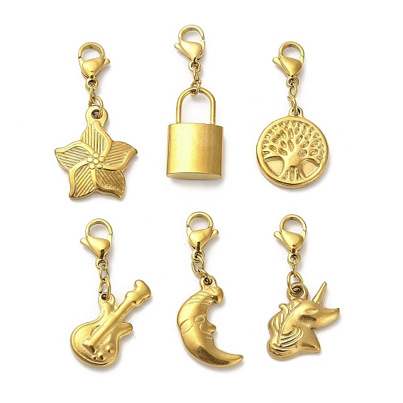 304 подвесное украшение из нержавеющей стали, с подвесками-карабинами, для брелка, кошелек, украшение для рюкзака, реальный 18 k позолоченный
