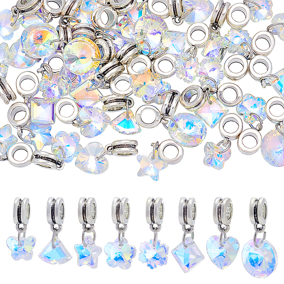 40 шт. 8 стили прозрачные стеклянные подвески в европейском стиле, подвески с большими отверстиями и петлями из сплава, разнообразные