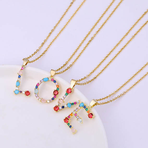 Ожерелья с подвесками-инициалами из латуни и разноцветными кубическими цирконами для женщин, золотые