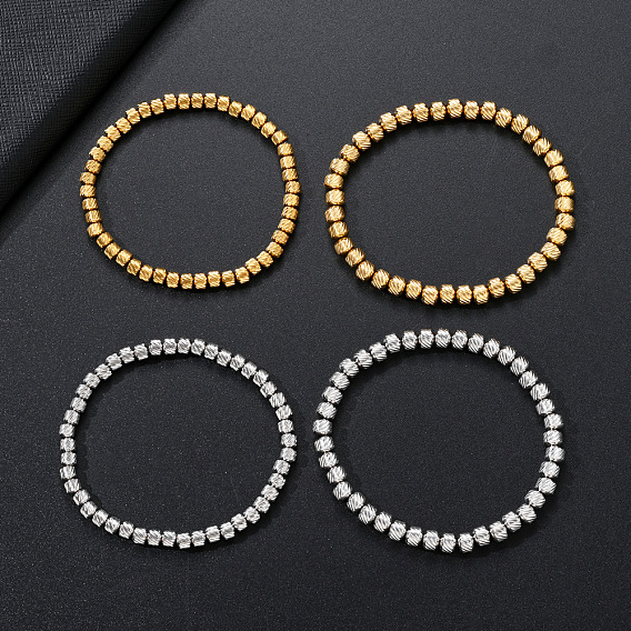 304 эластичные браслеты из нержавеющей стали для женщин и мужчин, рондель с диагональным узором