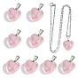 10Pcs 304 Stainless Steel Cable Chain Necklaces, with 10Pcs Heart Natural Rose Quartz Pendants