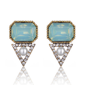Elegant Geometric Alloy Crystal Pearl Stud Earrings